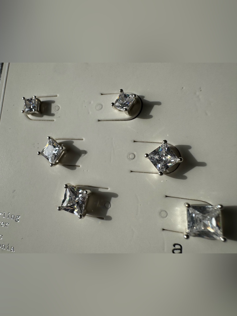 A New Day Silver Collection 3 Pairs of Square Cut Cubic Zirconia Stud Earrings - Picture 2 of 3